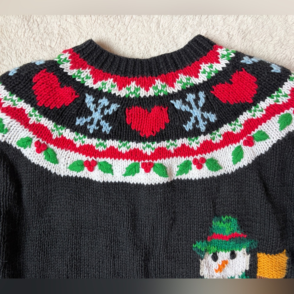 Vintage The Eagle’s Eye Black Festive Sweater Multicolor Design Women Small - Picture 5 of 13